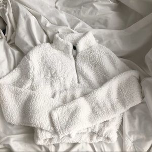 cropped quarter zip sherpa-like jacket